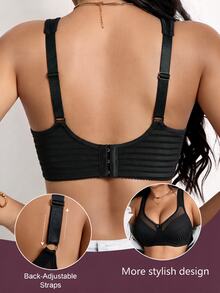 SHEIN 1pc Women's Wire-Free Padded-Free Striped Bow Bra - Black - View 2