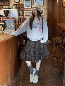 DAZY Women's Polka Dot Elastic Waist Ruched Skirt - Coffee Brown - View 5