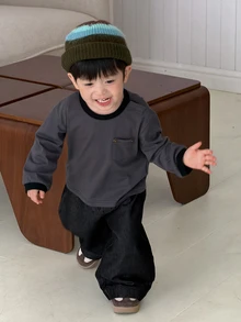 DAZY Infant/Toddler (Boy) Loose Casual Washed Wide Leg Korean Style Denim Pants - Black - View 3