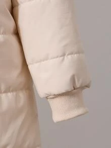 SHEIN 1件少女中長款長袖棉質加厚外套，內裡抓絨，舒適保暖素色外套 - 杏色 - 查看 7
