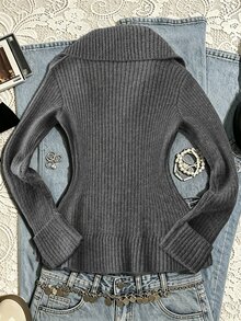 Sunspun Plus Size Women's Solid Color Casual Versatile Daily Wear Cardigan - Dark Grey - View 2