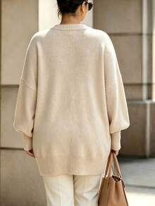 Trelyra Plus Size Women's Solid Color Casual Daily Long Sleeve Sweater - Apricot - View 2
