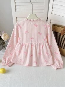 SHEIN Tween Girl Tween Girls Casual Everyday Comfortable Loose Ruffle Collar BlouseKIDS - Pink - View 2