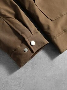 Manfinity Roghcode Men's Button Quilted Pocket Long Sleeve Jacket - Brown - View 7