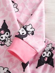 HELLO KITTY AND FRIENDS | SHEIN 女童卡通印花長袖上衣與長褲休閒日常居家睡衣套裝 - 粉色 - 查看 5