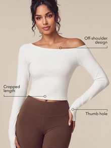 OutZeal Women Sports Tee Casual Studio Modal Slim Fit Off-Shoulder Long Sleeve T-Shirt - White - View 2