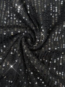 SHEIN LUNE 女款亮片與蕾絲拼接時尚百搭日常休閒裙 - 黑色 - 查看 6