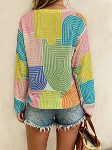 Vaclyn Women's V-Neck Long Sleeve Striped Loose Casual Sweater - Multicolor - View 2