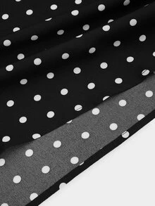Sweetra Plus Size Women Polka Dot Pattern Asymmetrical Shoulder Top And Pants 2 Pieces Set - Black - View 13