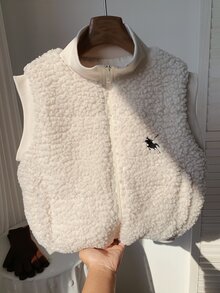 Comfortcana Women's Knight Pattern Zipper Casual Versatile Winter Cotton Padded Vest - Apricot - View 8