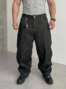 DAZY Spring/Autumn Black Washed Distressed Original Color Denim Jeans For Men, Plus Size - Black - View 4