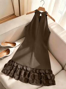 GlowEve CURVE Plus Size Elegant Patchwork 3D Mesh Sleeveless Dress - Coffee Brown - View 2