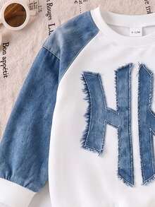Young Boys Non-Denim Print Raglan Sleeve Letter Graphic Crewneck Sweatshirt And Pants Set - Multicolor - View 3