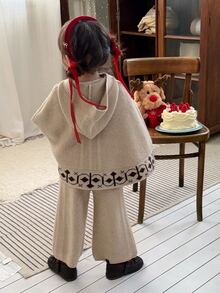 DAZY Infant/Toddler (Girl) Solid Color Casual Autumn/Winter 2 Pieces Hooded Sweater Set - Apricot - View 2