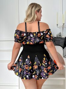 Fantasy Costume Fantasy Costume Women Plus Size Spaghetti Strap Backless Graphic Letter Print Sexy Outfit - Multicolor - View 2