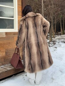 SHEIN EZwear 女款人造毛領時尚休閒長版大衣，秋冬款 - 摩卡棕 - 查看 2