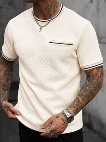 Manfinity Homme Herr T-shirt med geometriskt mönster, rund hals och kort ärm, lämplig för dagligt bruk - Aprikos - Visa 4