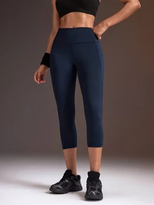Powerista Women's Solid Color Casual Daily Wear Sports Tight Leggings - Navy Blue - View 4