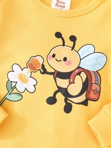 Cozy Pixies 女嬰休閒舒適可愛蜜蜂圖案長袖上衣與長褲套裝，緊身睡衣 2 套 (4 件) - 彩色 - 查看 5