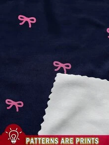 Comfortcana 休閒簡約情人節甜美迷你蝴蝶結印花圖案衛衣，適合秋冬穿著 - 彩色 - 查看 3