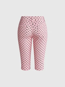 ROMWE Y2K Autumn/Winter Versatile Retro Coffee Pink Polka Dot Color Ultra Low Waist Women's Denim Capris - Pink - View 2