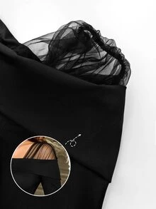 Auvina Versatile Elegant Plus Size Women's Dress With High-End Patchwork And Mesh - Black - View 5