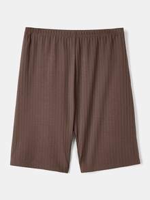 SHEIN LUNE 女款純色休閒百搭日常穿著緊身內搭短褲 - 鏽棕色 - 查看 6