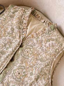 Ellevyn Women's Floral Print Button Padded Vest Jacket - Mint Green - View 5