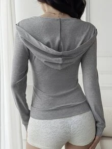 DAZY Contrast Lace 2 In 1 Slim Fit Long Sleeve Hooded Casual Vacation Korean Style Spring Autumn Women's T-Shirt - Grey - View 4