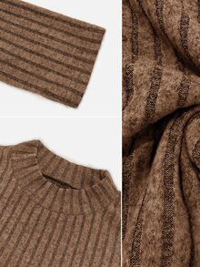 Velvienne Women's Plus Size Long Sleeve Casual T-Shirt, Asymmetrical Hem Design, Brushed Fabric, Autumn/Winter, Casual Commute, Outdoor Wear - Brown - View 9