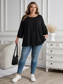 SHEIN CURVE+ 2PCS Plus Size T-Shirts - Black and White - View 6