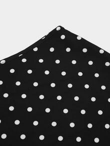 Sweetra Plus Size Women Polka Dot Pattern Asymmetrical Shoulder Top And Pants 2 Pieces Set - Black - View 9
