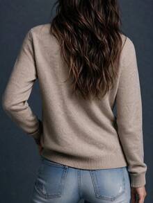 Trelyra Sweater Lengan Panjang Kasual Wanita Warna Polos untuk Sehari-hari - Vanilla Oat - View 2