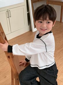 DAZY Infant/Toddler (Boy) Crew Neck Colorblock Casual Long Sleeve Top, Spring/Autumn - White - View 5