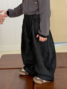 DAZY Infant/Toddler (Boy) Loose Casual Washed Wide Leg Korean Style Denim Pants - Black - View 5