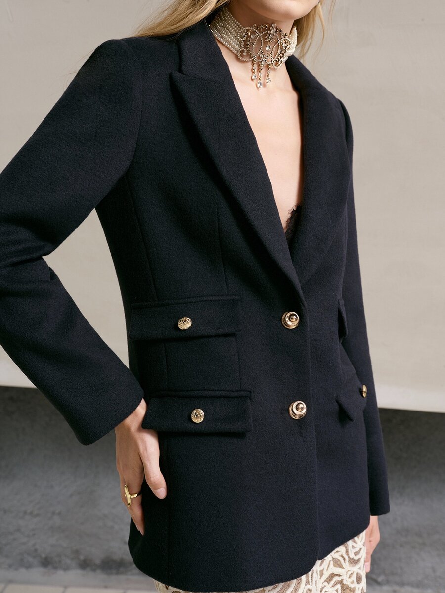 MOTF PREMIUM WOMEN'S AUTUMN/WINTER WOOL SINGLE-SIDED FELT BLAZER - Black - View 1