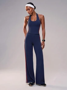 Zivah Women's Halter Neck Colorblock Striped Top And Loose Pants Sports Set - Multicolor - View 6