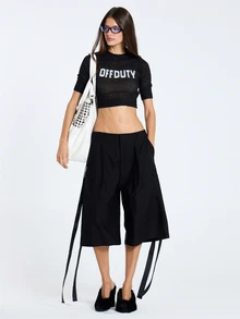MUSERA Atasan Crop Top Rajut Hitam Bermotif Grafis untuk Wanita, Pakaian Kasual Musim Gugur dan Musim Dingin - Hitam - View 4