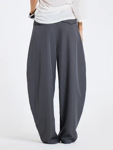 MUSERA Grey Oversized Overlay Low Rise Baggy Trouser Fall Winter Women Outfit Casual - Grey - View 4