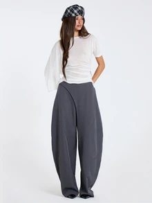 MUSERA Grey Oversized Overlay Low Rise Baggy Trouser Fall Winter Women Outfit Casual - Grey - View 1