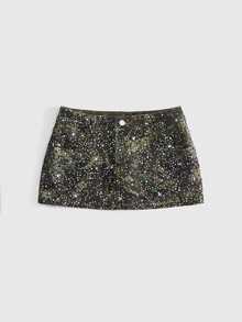 ROMWE Y2K Streetwear Camo Cool Sexy Ultra Low Waist Mini Denim Skirt For Women - Army Green - View 1