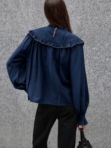 Nöista 女款花卉刺繡圖案休閒日常穿著襯衫 - 寶藍色 - 查看 6