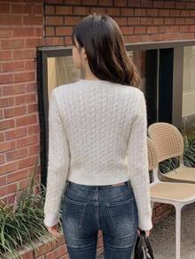 DAZY Women's Solid Color Fitted Short Long Sleeve Crew Neck Casual Daily Vacation Korean Style Autumn/Winter Knit Sweater - White - View 2