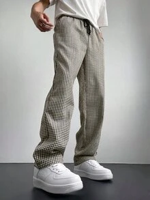 Manfinity Hypemode Men's Fashion Autumn/Winter Plaid Drawstring Long Pants - Navy Blue - View 4