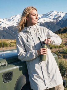 WanderVale Women's Solid Color Minimalist Zipper Hooded Waterproof Outdoor Raincoat - White - View 4