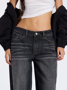 MUSERA Jeans Abu-abu Denim Longgar dengan Efek Sobek, Pakaian Kasual Wanita untuk Musim Gugur dan Musim Dingin - Hitam - View 4