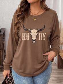 SHEIN VCAY Plus Size Women's Casual Raglan Sleeve Crew Neck Loose Fit T-Shirt, Suitable For Spring And Autumn - Multicolor - View 1