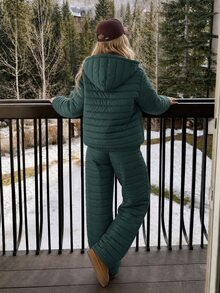 Livesso Women's Denim Long Sleeve Hooded Jacket And Pants Casual Daily Home Sleepwear Set - Army Green - View 2