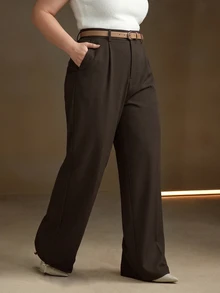 Anewsta Plus Size Women's Solid Color Pocket Casual Daily Suit Pants - Coffee Brown - View 4
