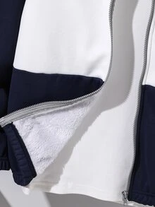 SHEIN جاكيت هوديي طويل الأكمام بسحاب للأولاد المراهقين بتصميم مخطط وألوان متباينة - متعدد الألوان - مشاهدة 6